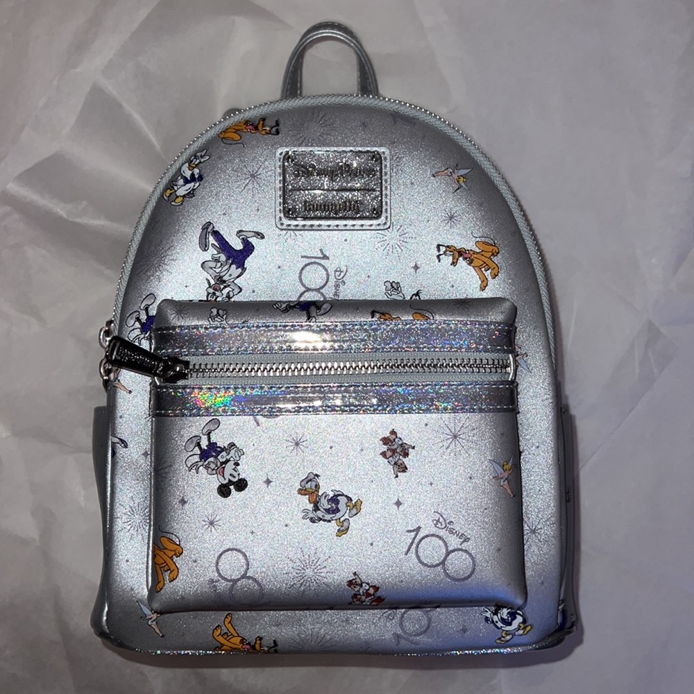 New!! Disney 100th Anniversary Platinum Mickey & Friends Mini Backpack